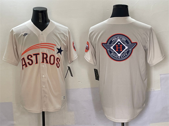Men's Houston Astros Team Big Logo Cream Throwback Cooperstown Collection Limited Stitched Baseball Jersey 002